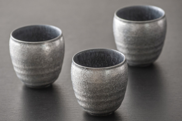 有田焼「陶悦窯」晶雲母銀　ロックカップ（銀） 3個セット